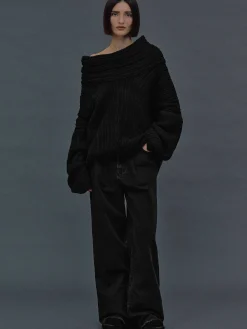 Women Source Unknown Accessories-Becca Oversized High Roll Knit Pullover, Black
