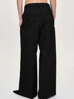 Women Source Unknown Bottoms-Belted Suit Trousers, Black Stripe
