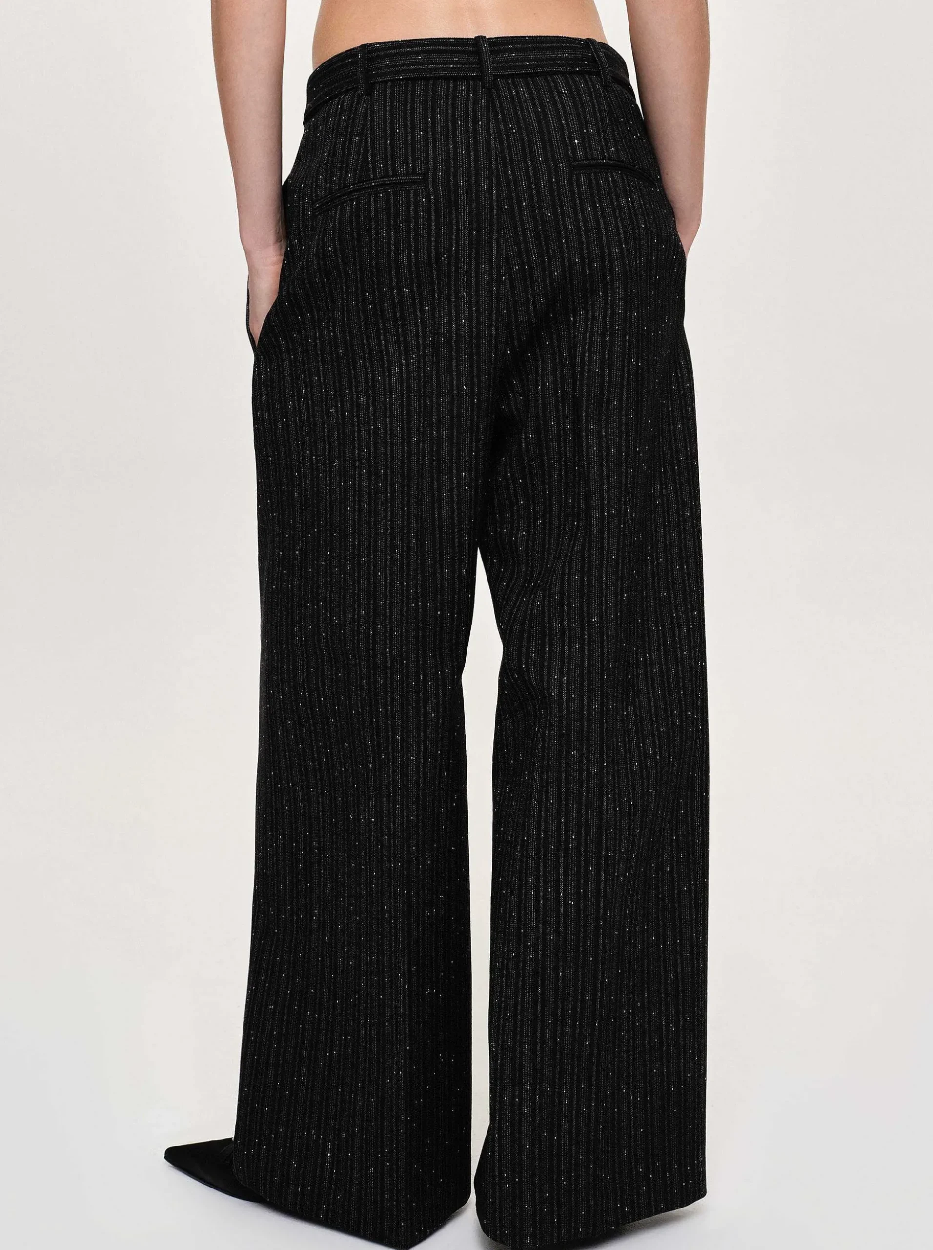 Women Source Unknown Bottoms-Belted Suit Trousers, Black Stripe