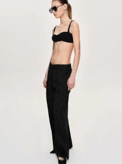 Women Source Unknown Clothing-Belted Suit Trousers, Black Stripe