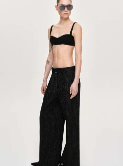 Women Source Unknown Clothing-Belted Suit Trousers, Black Stripe