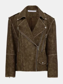 Women Source Unknown Accessories-Bianca Faux Leather Biker Jacket, Washed Brown