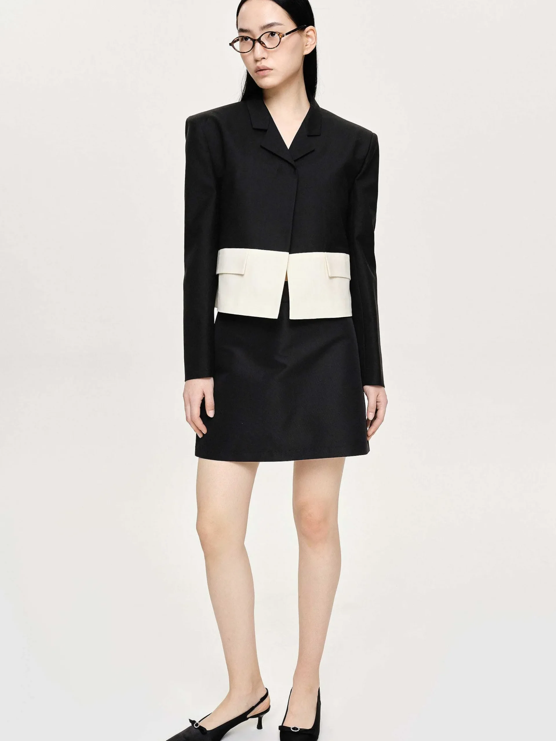 Women Source Unknown Accessories-Bicolor Blazer, Black/Ivory