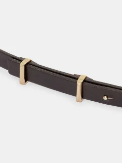 Women Source Unknown Accessories-Calfskin Leather Skinny Belt, Brown