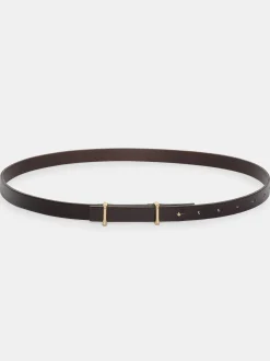 Women Source Unknown Clothing-Calfskin Leather Skinny Belt, Brown