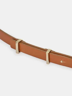 Women Source Unknown Accessories-Calfskin Leather Skinny Belt, Tan