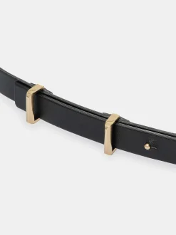 Women Source Unknown Accessories-Calfskin Leather Skinny Belt, Black