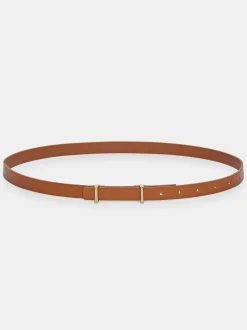Women Source Unknown Clothing-Calfskin Leather Skinny Belt, Tan