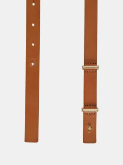 Women Source Unknown Clothing-Calfskin Leather Skinny Belt, Tan
