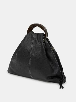 Women Source Unknown Clothing-Calfskin Triangle Tote, Black