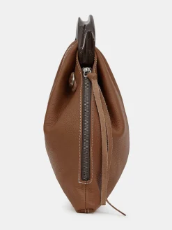 Women Source Unknown Clothing-Calfskin Triangle Tote, Brunette