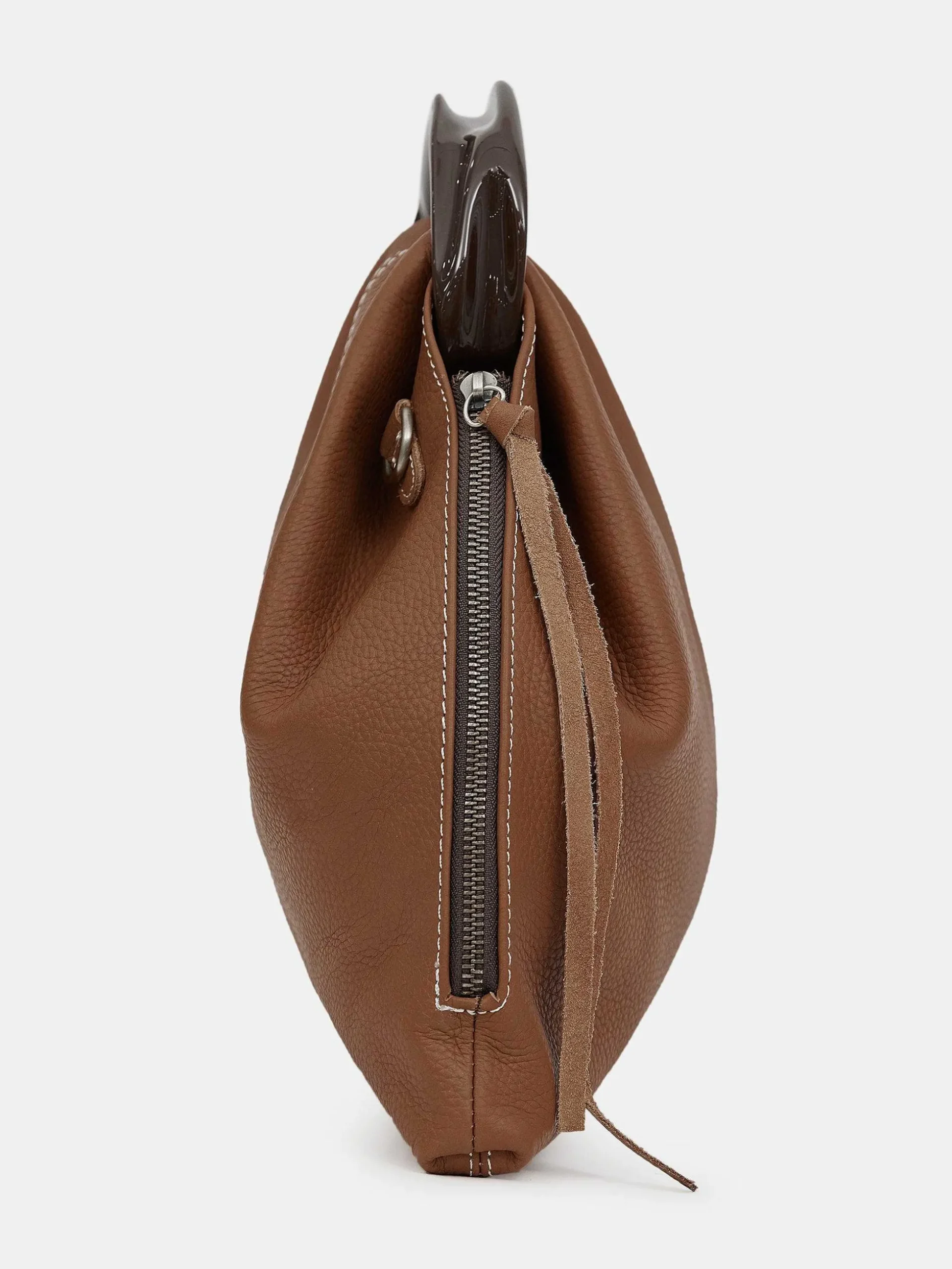 Women Source Unknown Clothing-Calfskin Triangle Tote, Brunette
