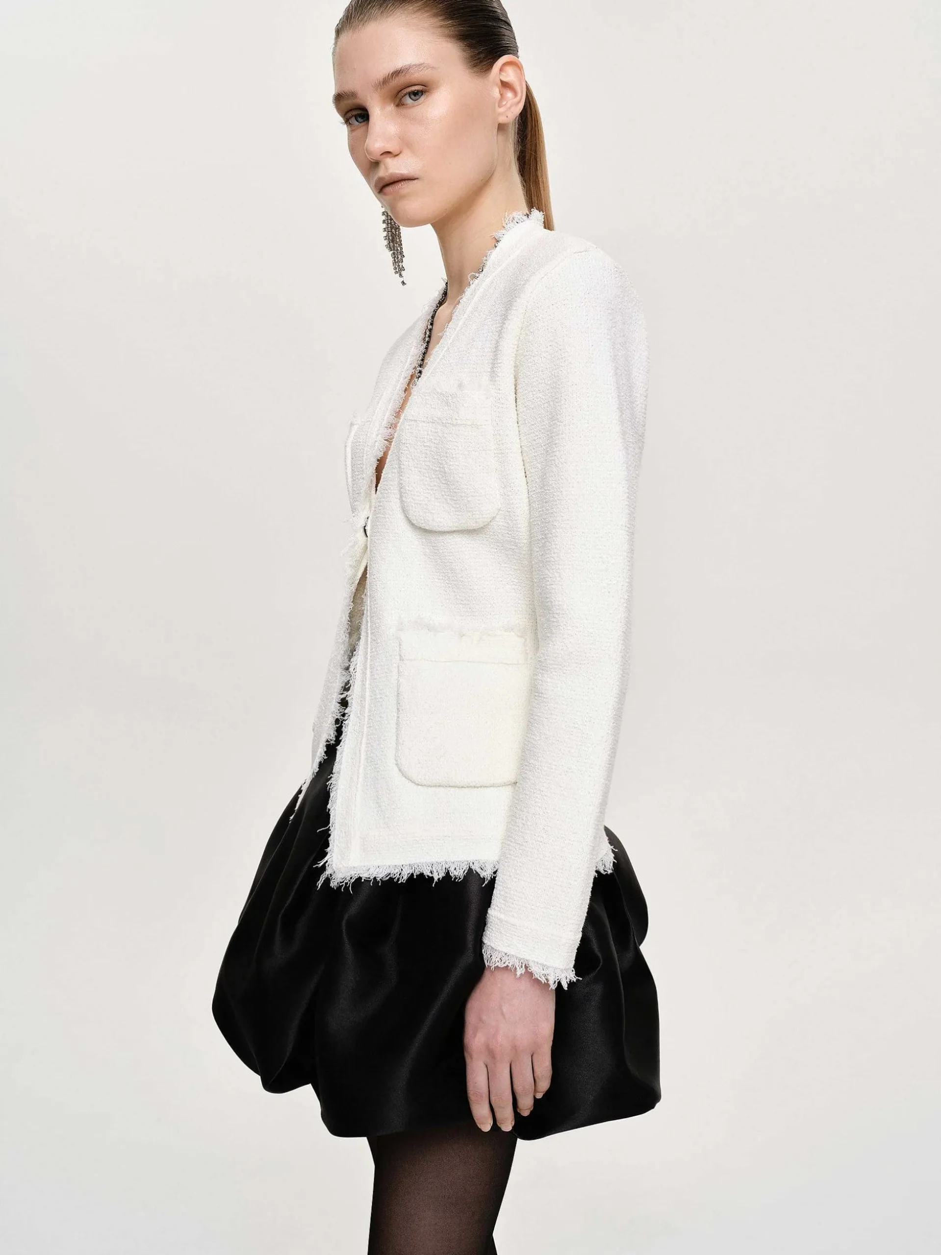 Women Source Unknown Accessories-Cinched Waist Cardigan, Natural White