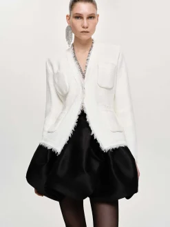 Women Source Unknown Accessories-Cinched Waist Cardigan, Natural White