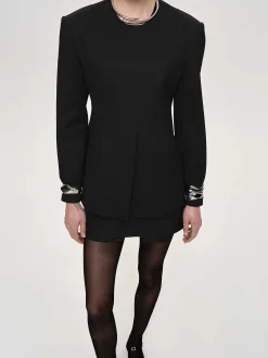 Women Source Unknown Accessories-Cinched Waist Split Jacket, Black