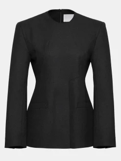 Women Source Unknown Accessories-Cinched Waist Split Jacket, Black