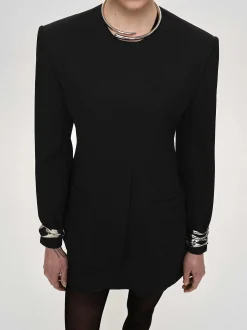 Women Source Unknown Accessories-Cinched Waist Split Jacket, Black