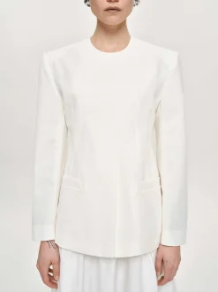Women Source Unknown Accessories-Cinched Waist Split Jacket, Ivory