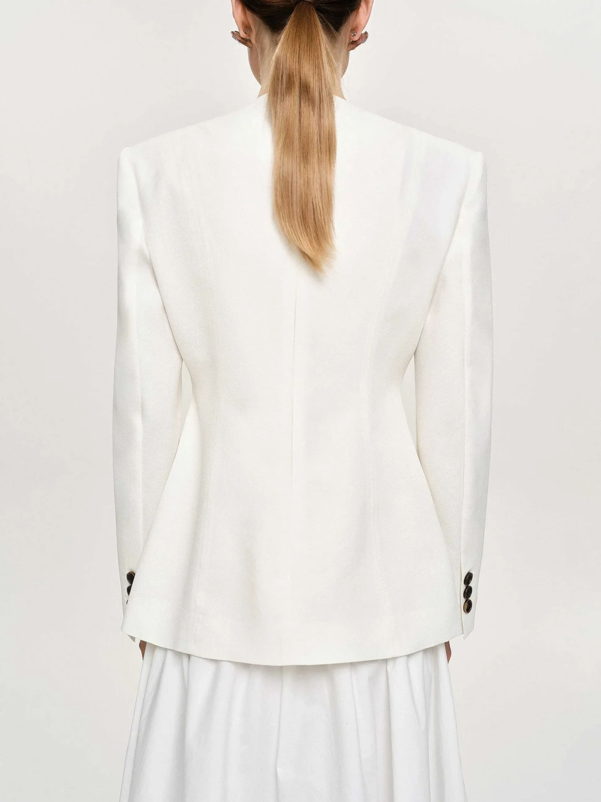 Women Source Unknown Accessories-Cinched Waist Split Jacket, Ivory