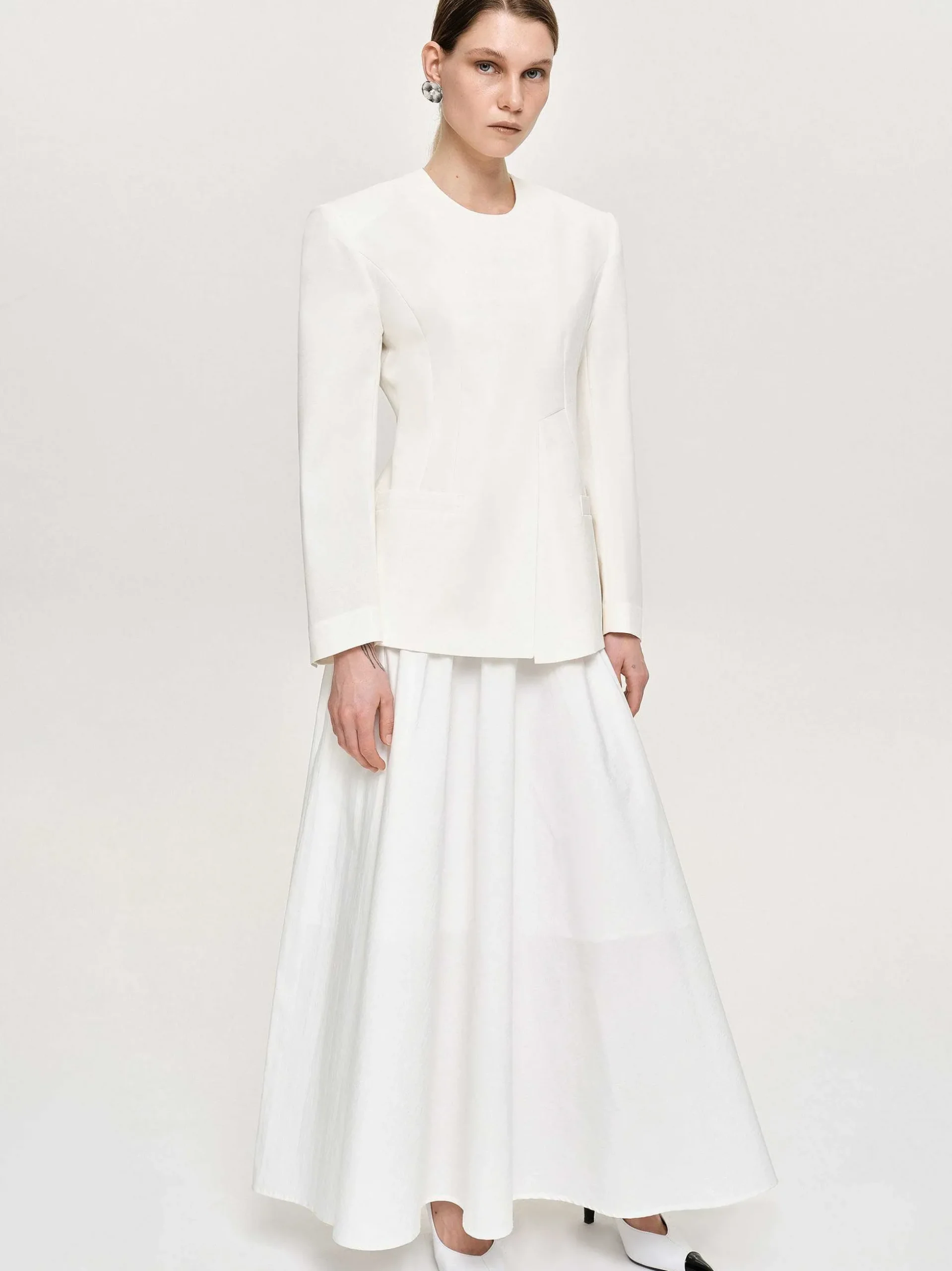 Women Source Unknown Accessories-Cinched Waist Split Jacket, Ivory