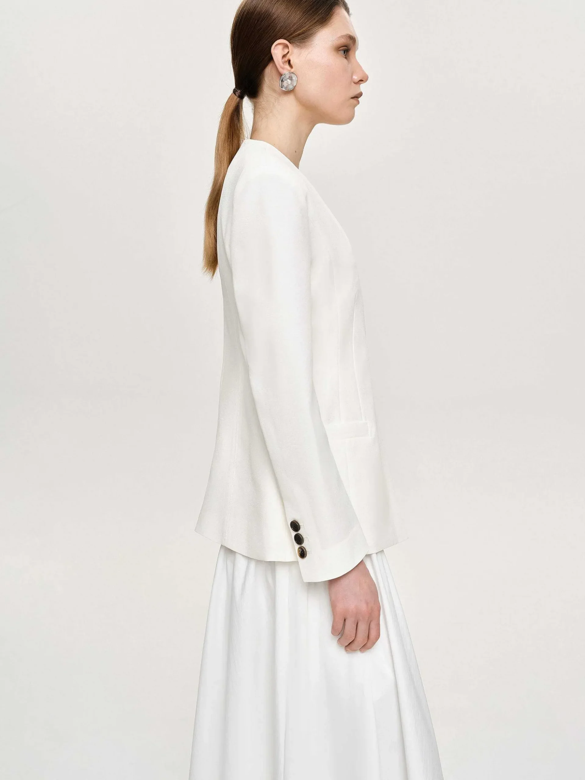Women Source Unknown Accessories-Cinched Waist Split Jacket, Ivory
