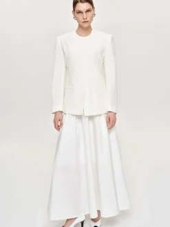 Women Source Unknown Accessories-Cinched Waist Split Jacket, Ivory