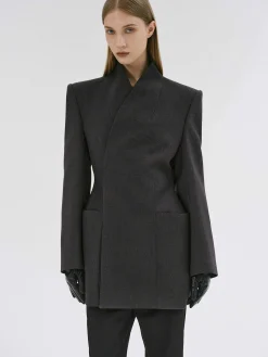 Women Source Unknown Clothing-Corrin Wrap Blazer, Charcoal