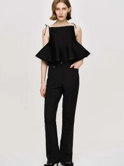 Women Source Unknown Clothing-Creased Slim Trousers, Black