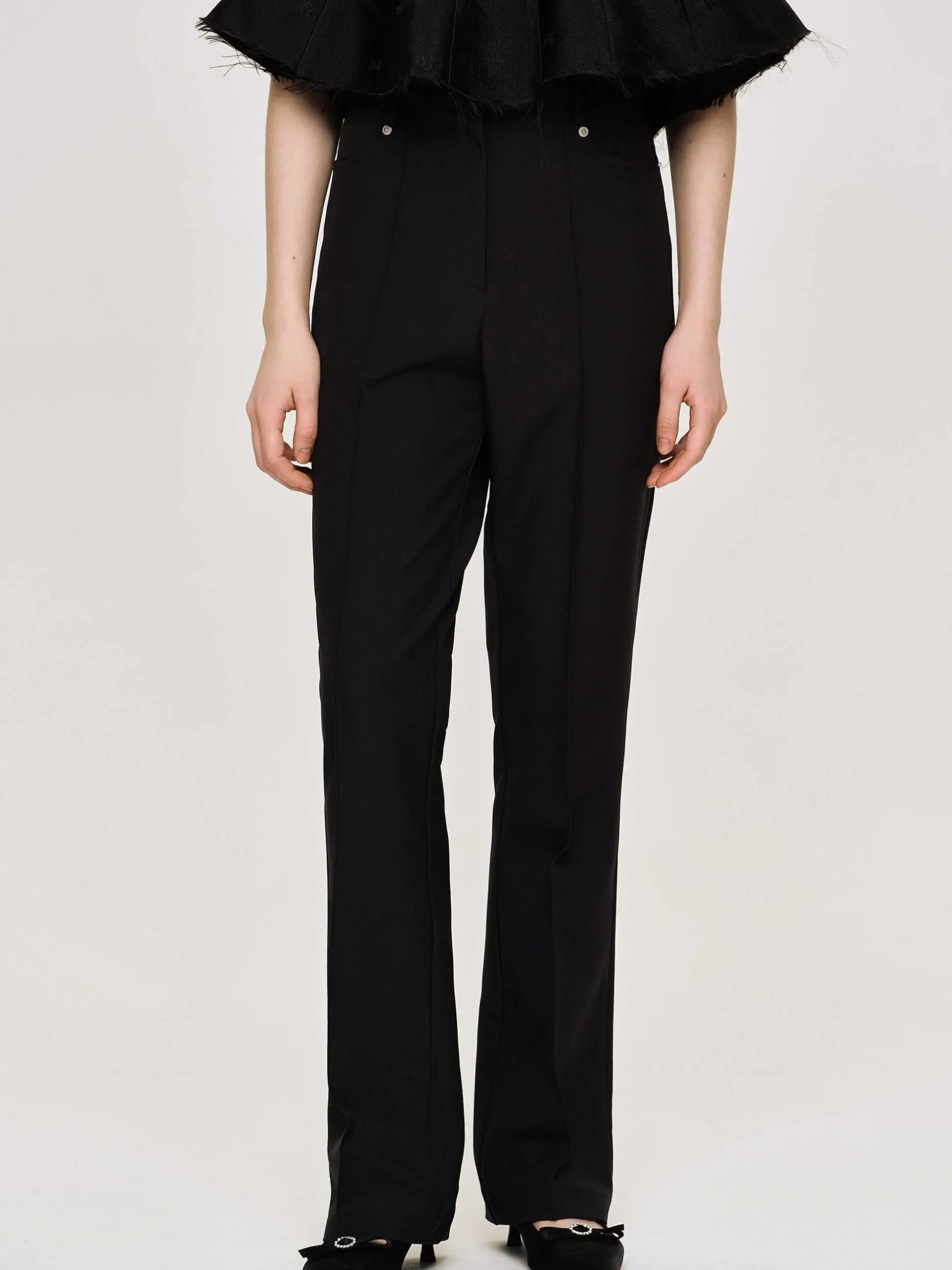 Women Source Unknown Clothing-Creased Slim Trousers, Black
