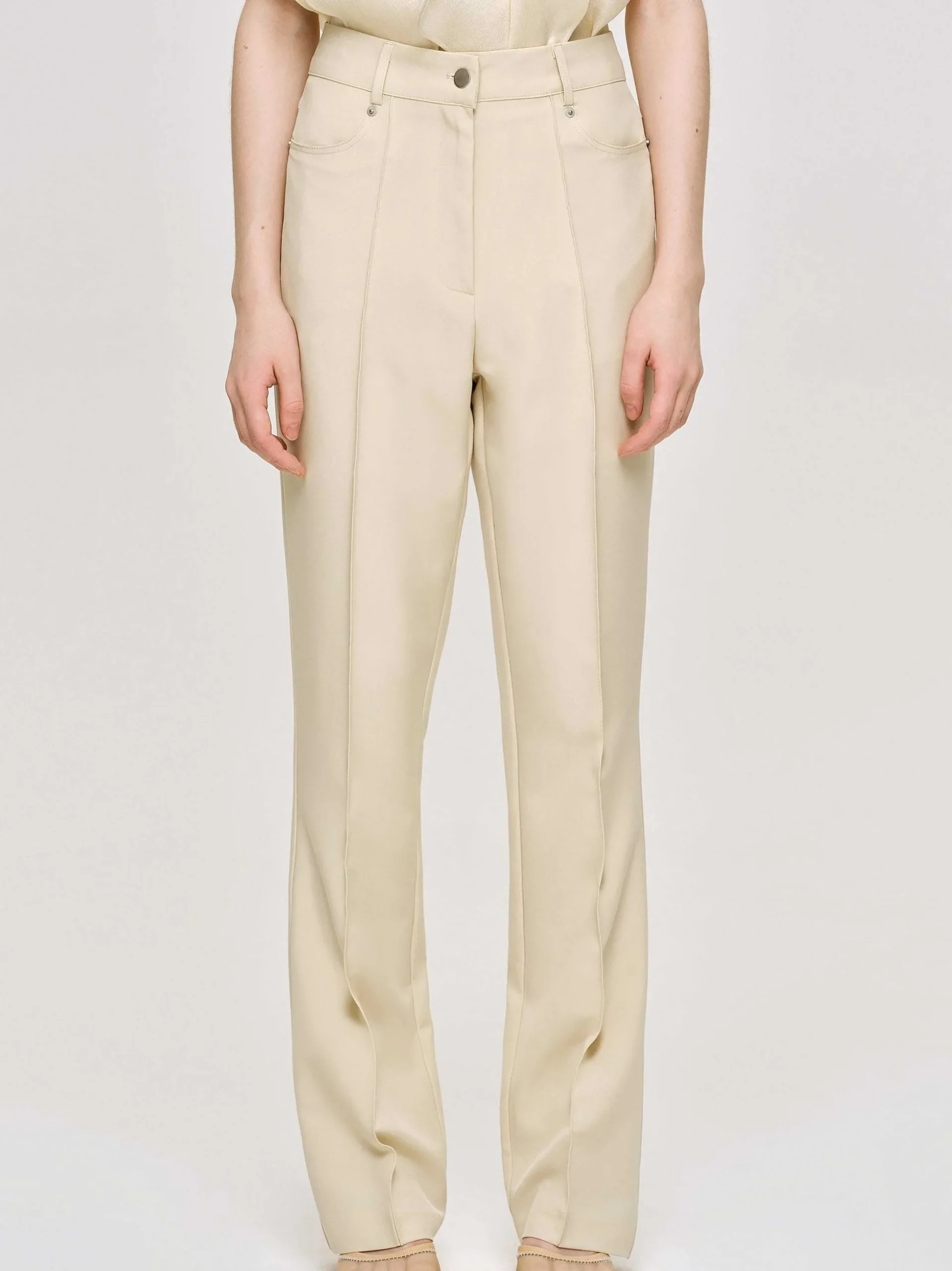 Women Source Unknown Bottoms-Creased Slim Trousers, Butter