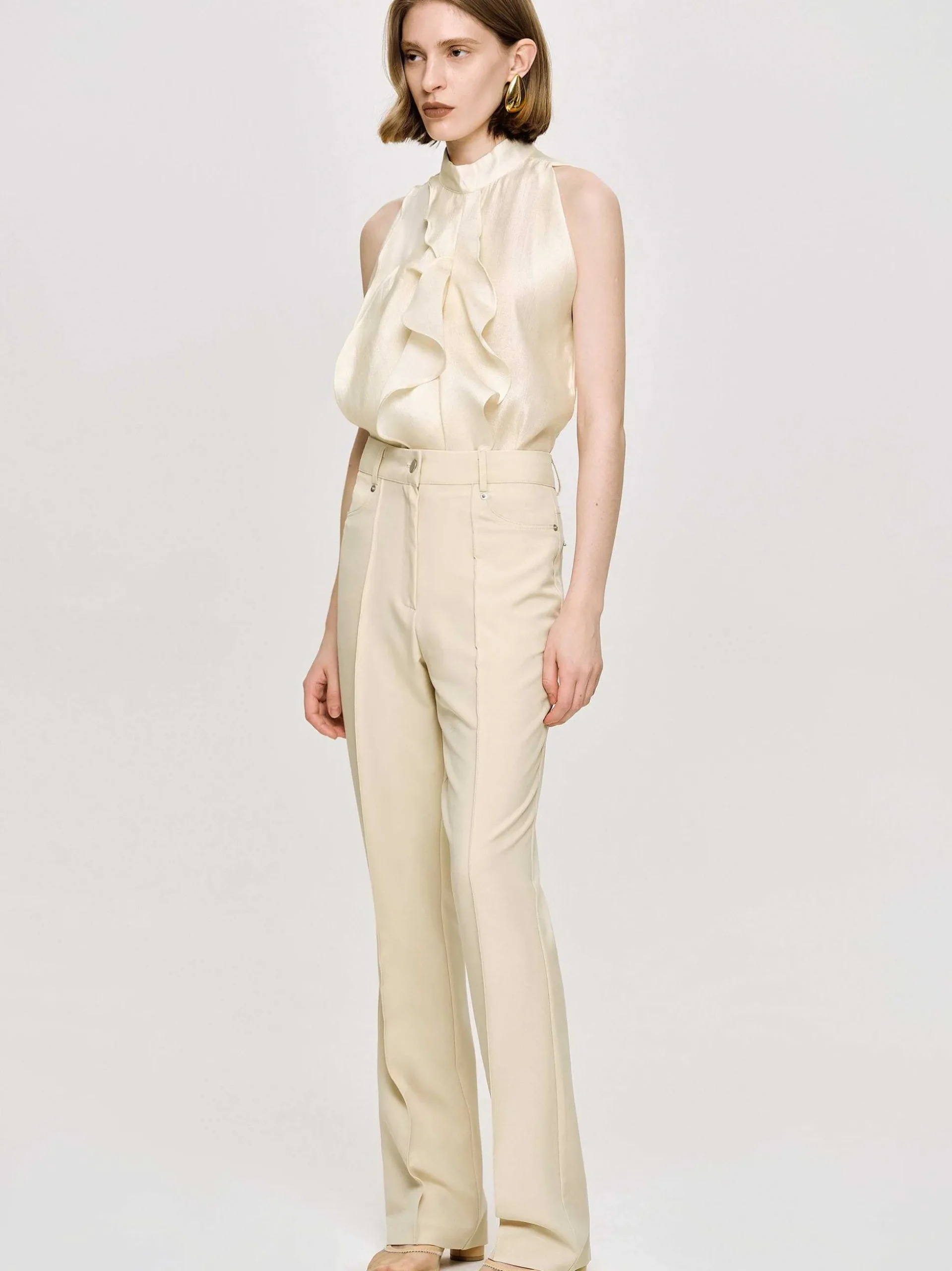 Women Source Unknown Clothing-Creased Slim Trousers, Butter