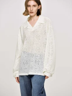 Women Source Unknown Accessories-Crochet Collar Top, Ivory