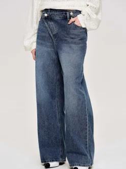 Women Source Unknown Clothing-Crossover Jeans, Dark Stone Wash