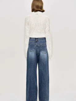 Women Source Unknown Clothing-Crossover Jeans, Dark Stone Wash