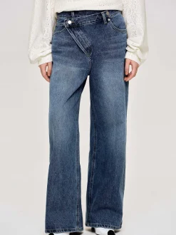 Women Source Unknown Denim-Crossover Jeans, Dark Stone Wash