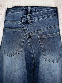 Women Source Unknown Denim-Crossover Jeans, Dark Stone Wash