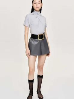 Women Source Unknown Tops-Daye Cross Neck T-Shirt, Mist Grey