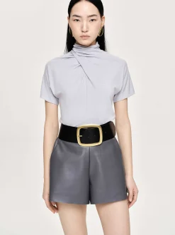 Women Source Unknown Tops-Daye Cross Neck T-Shirt, Mist Grey