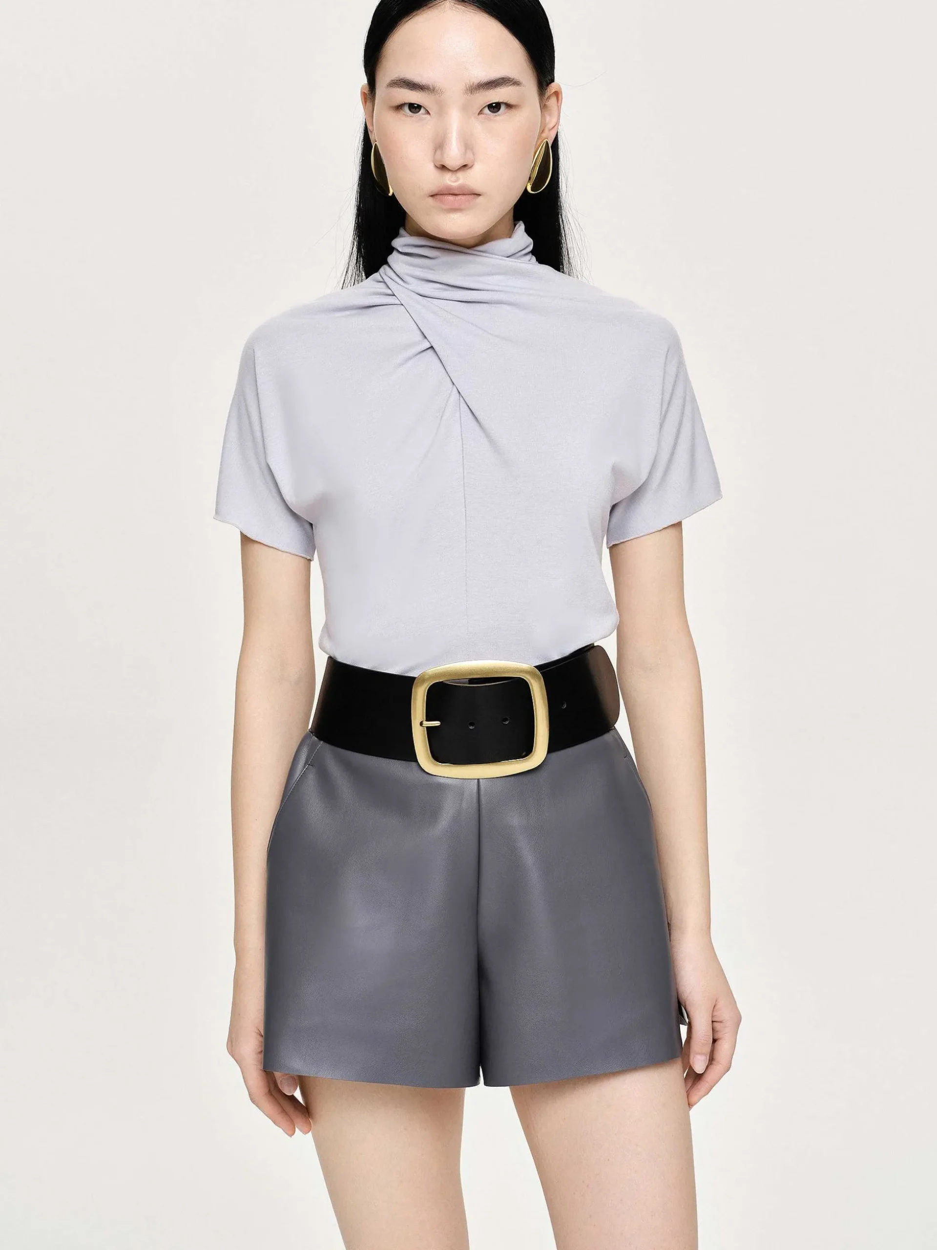 Women Source Unknown Clothing-Daye Cross Neck T-Shirt, Mist Grey