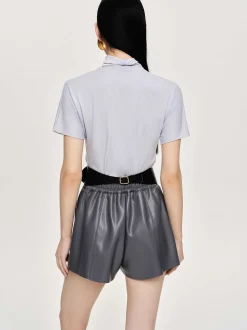 Women Source Unknown Clothing-Daye Cross Neck T-Shirt, Mist Grey