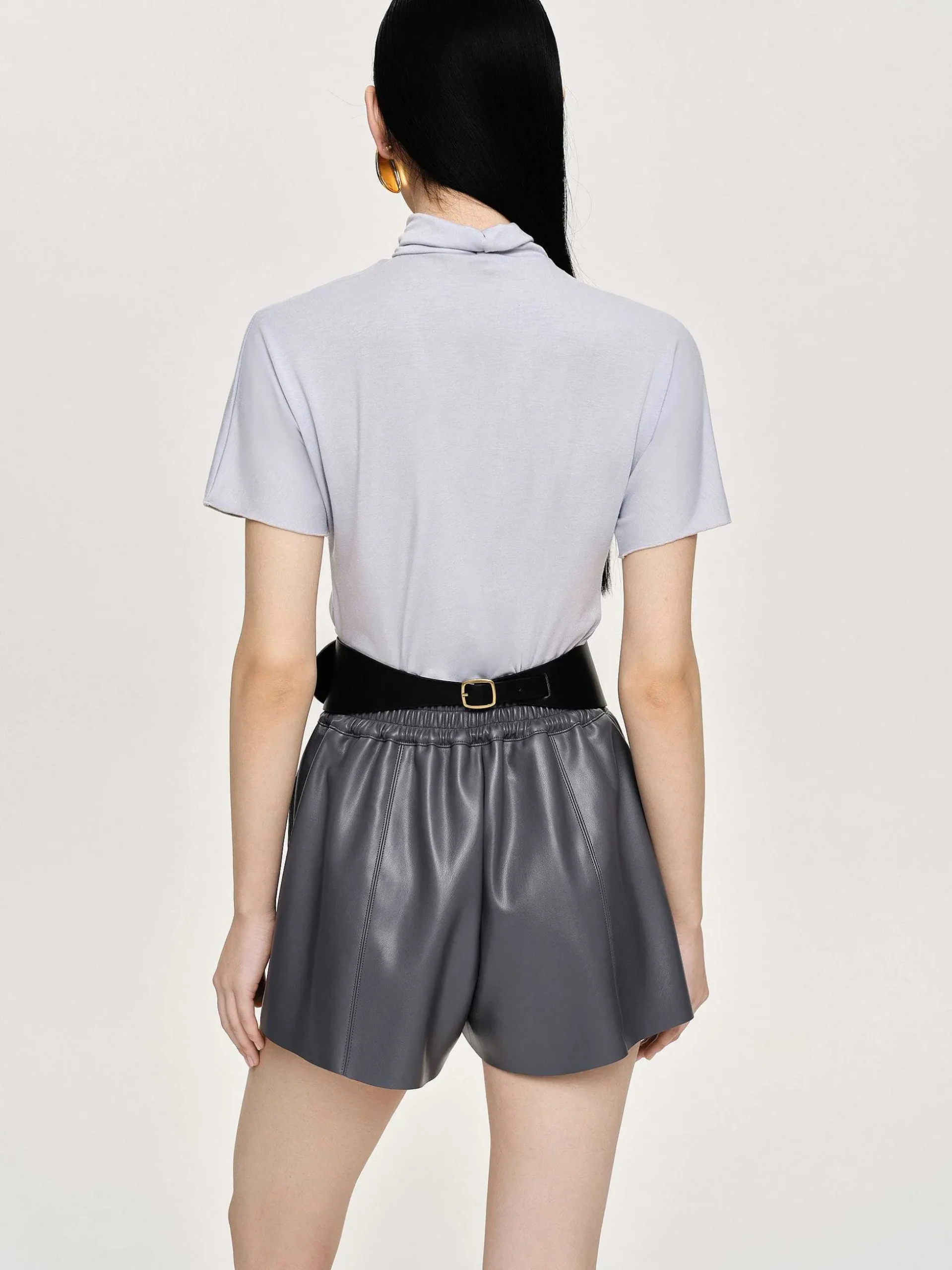 Women Source Unknown Clothing-Daye Cross Neck T-Shirt, Mist Grey