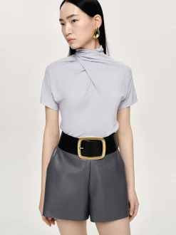 Women Source Unknown Clothing-Daye Cross Neck T-Shirt, Mist Grey