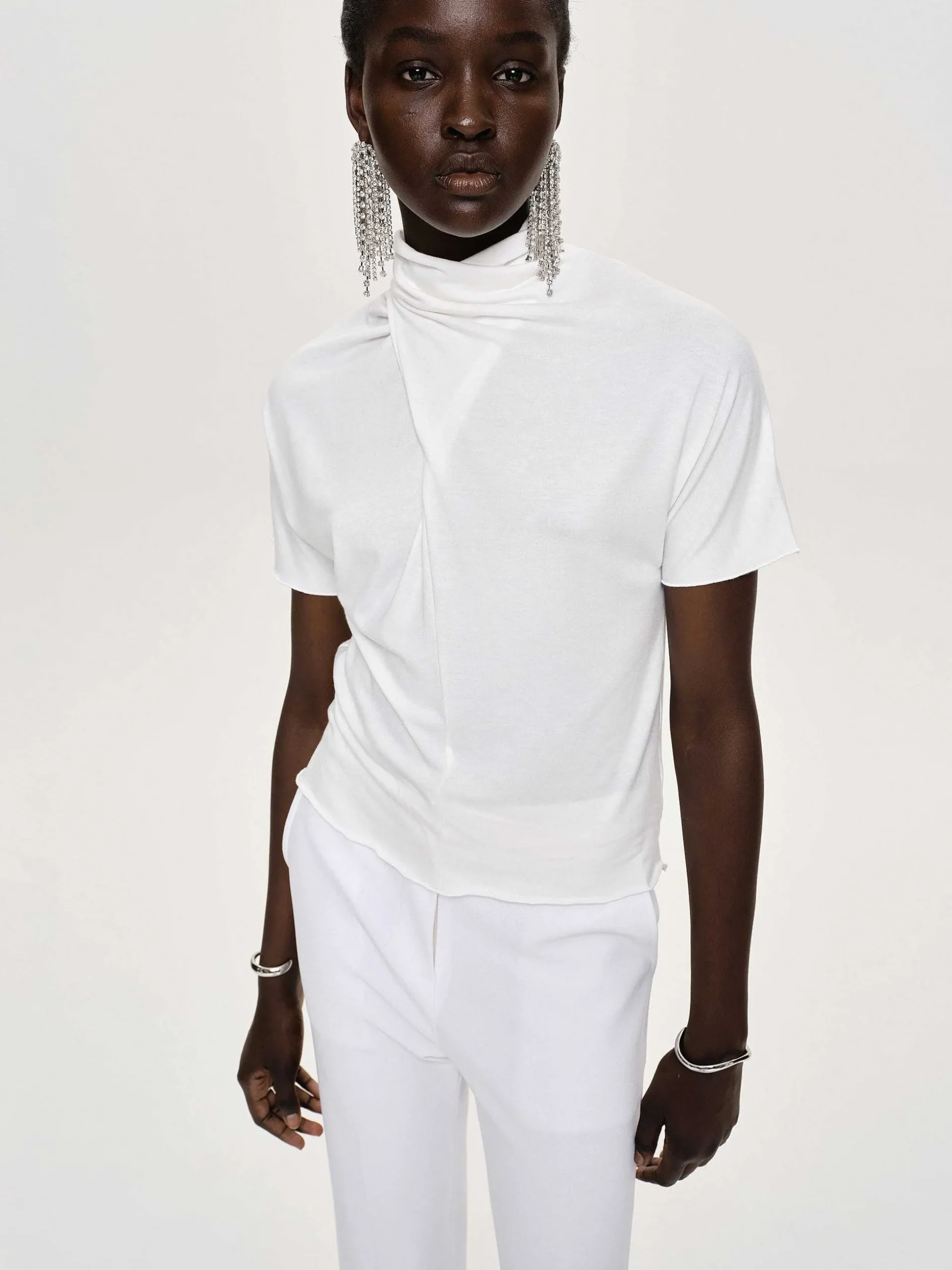 Women Source Unknown Tops-Daye Cross Neck T-Shirt, White