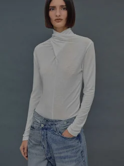 Women Source Unknown Clothing-Daye Cross Neck Wool T-Shirt, White