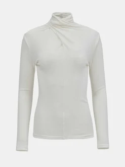 Women Source Unknown Tops-Daye Cross Neck Wool T-Shirt, White