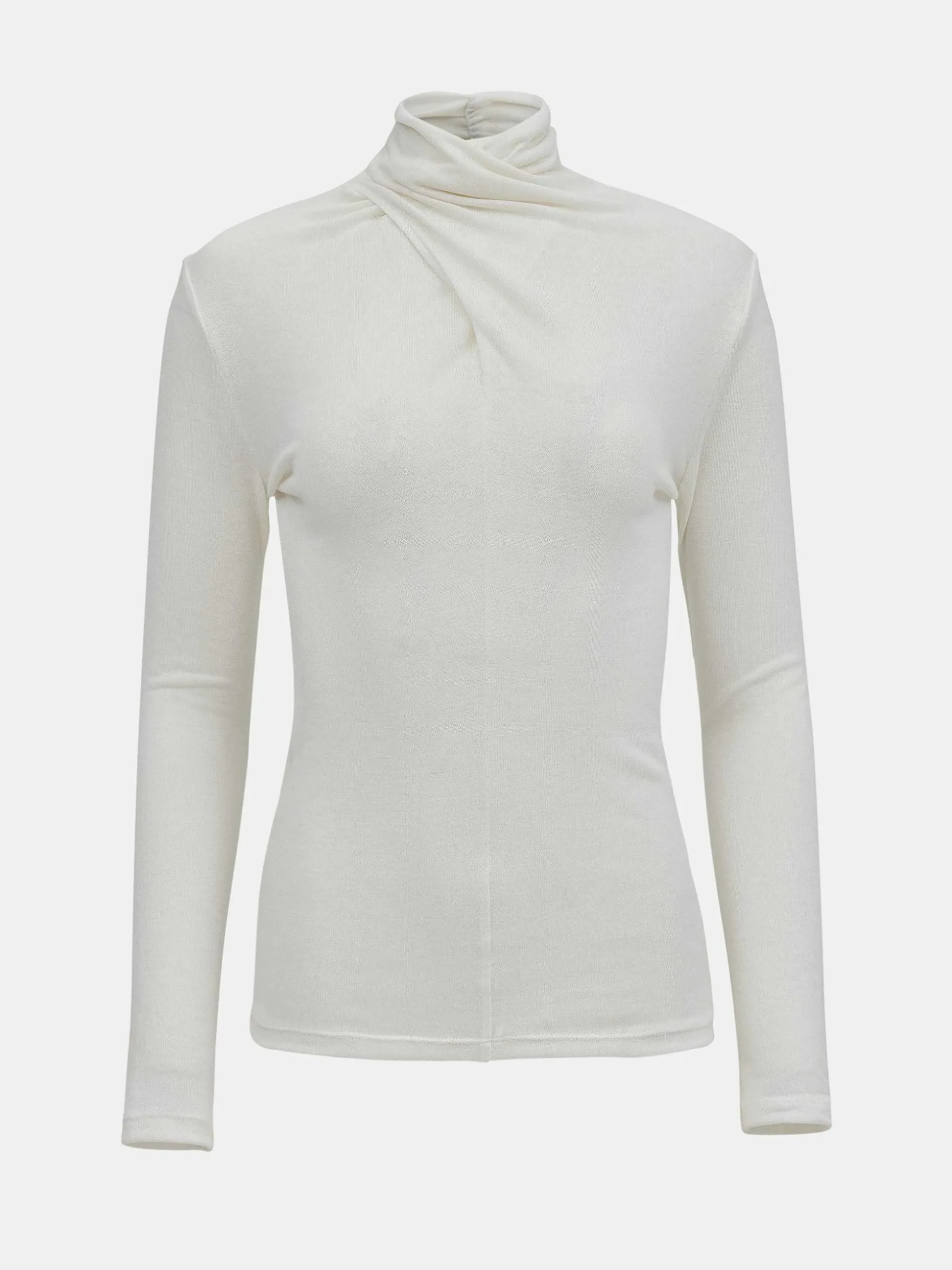 Women Source Unknown Tops-Daye Cross Neck Wool T-Shirt, White