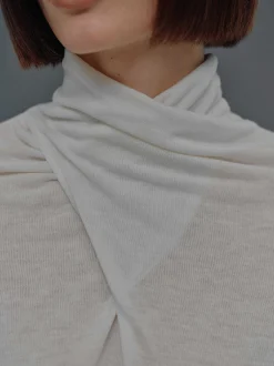 Women Source Unknown Tops-Daye Cross Neck Wool T-Shirt, White