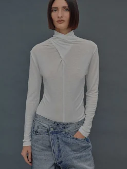 Women Source Unknown Tops-Daye Cross Neck Wool T-Shirt, White