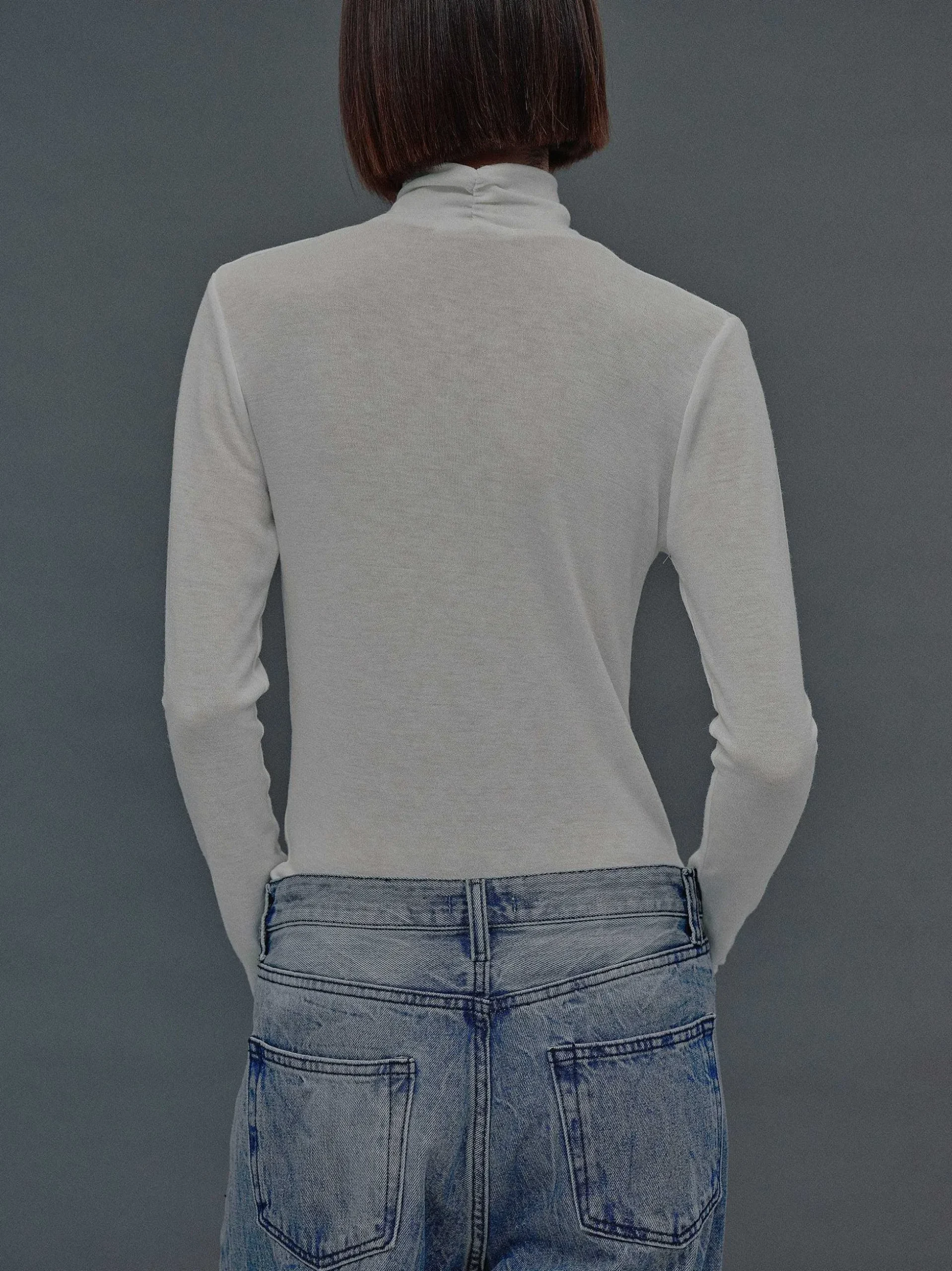 Women Source Unknown Tops-Daye Cross Neck Wool T-Shirt, White