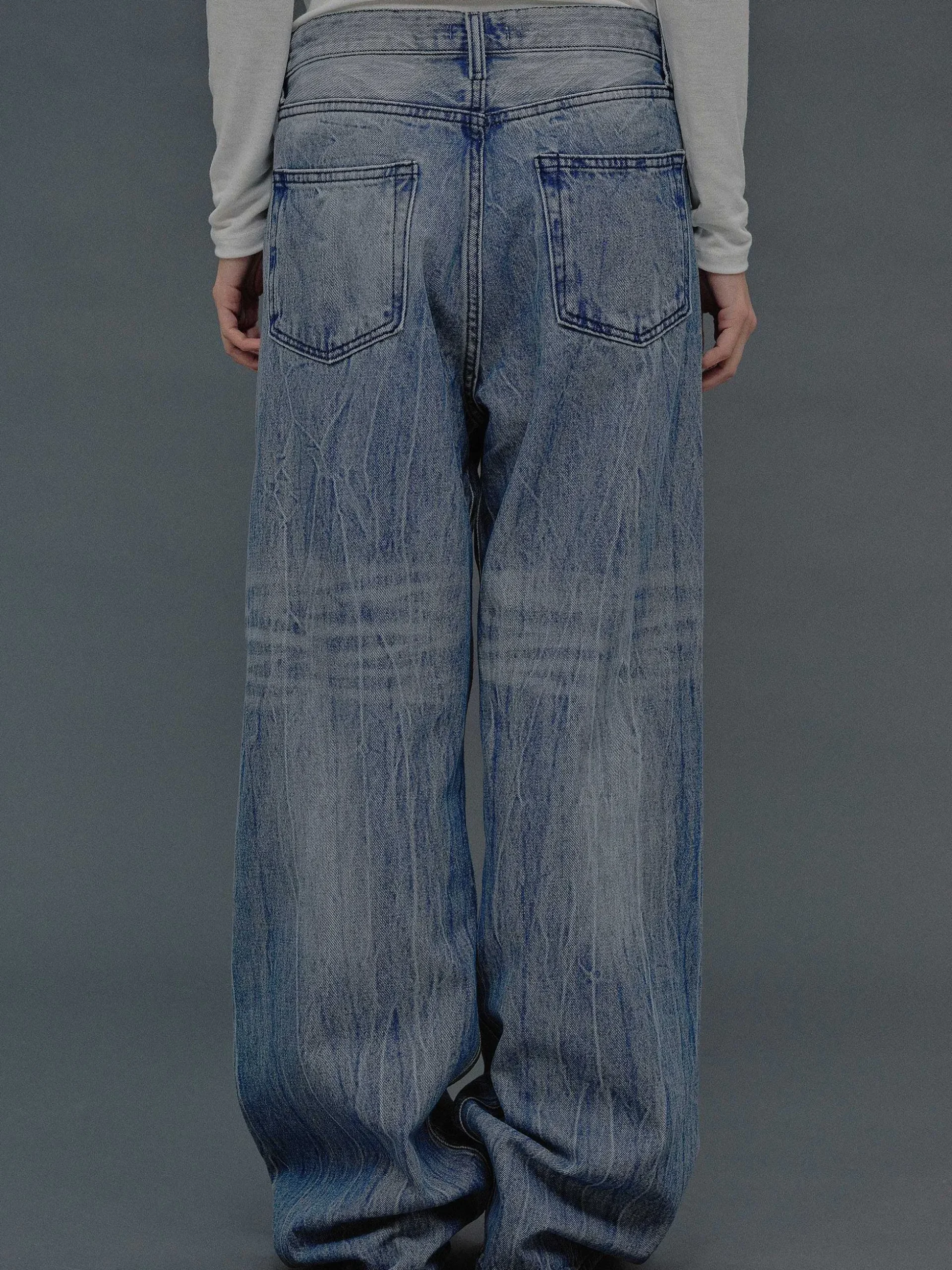 Women Source Unknown Clothing-Deconstructed Crossover Jeans, Medium Blue